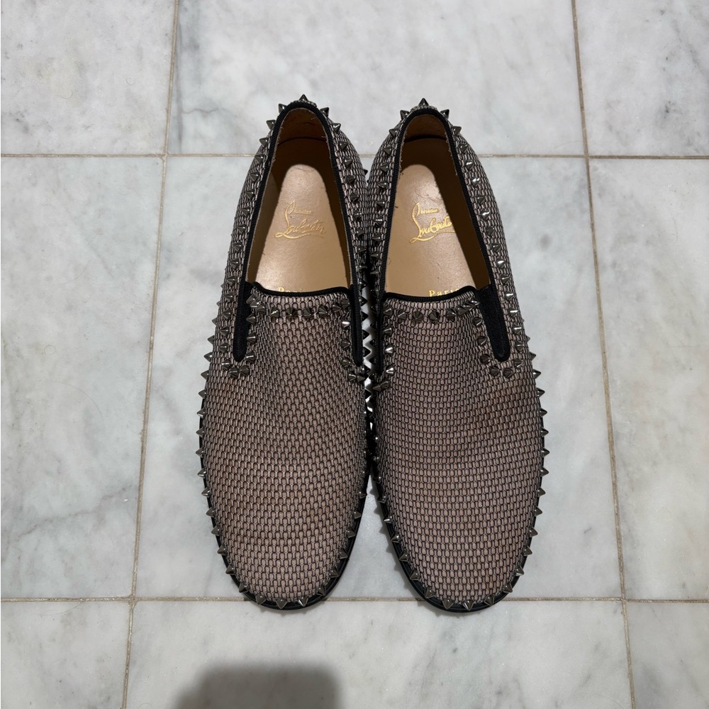 Christian Louboutin Men's Textured Spiked Loafers - Brown - Picture 3 of 7